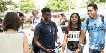 Students gathered outside the Cathedral of Learning