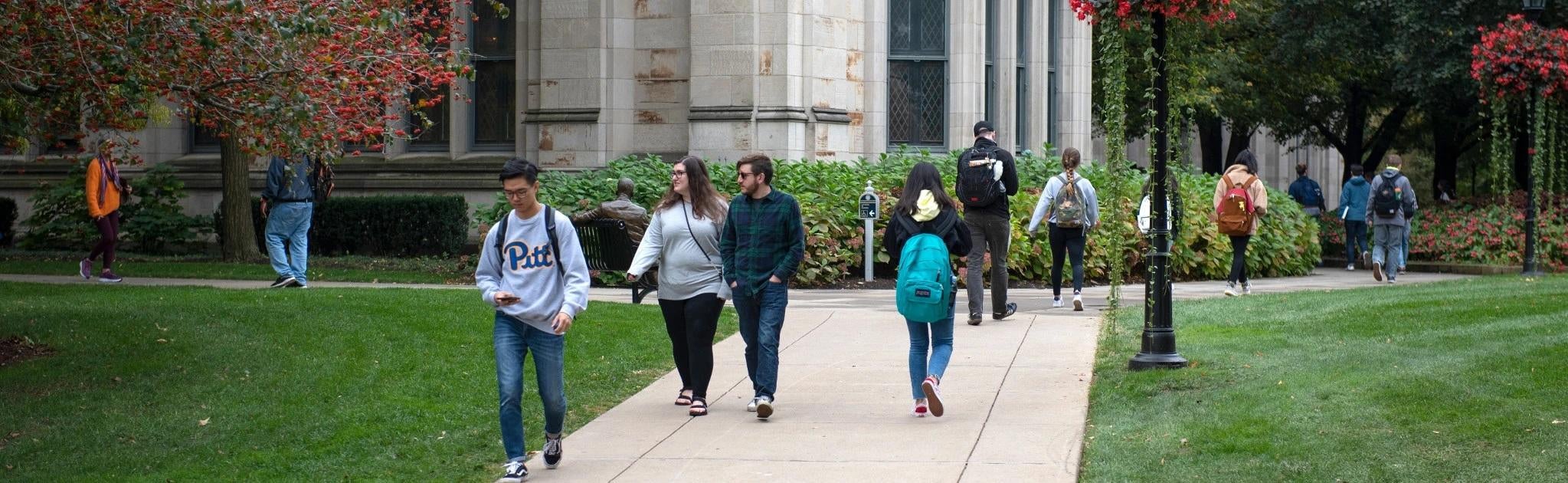 Students walking across campus